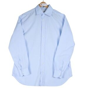 Brioni Mens Light Blue Micro Stripe Cotton Dress Shirt Made in Italy Size 16.5